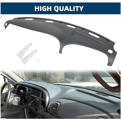 ECOTRIC Dash Cover Overlay Compatible with 1998-2001 Dodge Ram 1500, 1998-2002 Dodge Ram 2500 Base/Dodge Ram 3500 Base Trucks Gray Dashboard Dash Cap Pad Bezel Molded Protector - size: Dashboard Cover