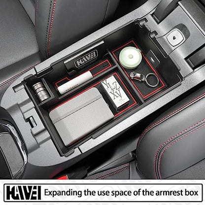 Center Console Organizer Tray Compatible with Chevy Equinox 2018 2019 2020 2021 2023 2024 Accessories, Armrest Insert Secondary Storage Box (Not Fit 2025 2026) Red Trim - color: red