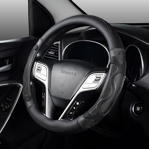 Iwantit® Car Steering Wheel Covers with 3D Silicone Honeycomb for Men,Anti-Slip Design and Breathable Fabric,Universal Fit 14.5-15 Inches (Full Black) - color: 001-Full BlacK