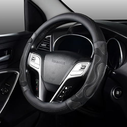 Iwantit® Car Steering Wheel Covers with 3D Silicone Honeycomb for Men,Anti-Slip Design and Breathable Fabric,Universal Fit 14.5-15 Inches (Full Black) - color: 001-Full BlacK