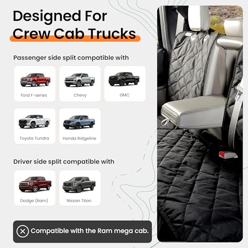 4Knines Crew Cab Truck Seat Cover with Dog Hammock for Fold Up Seats – Split Design for Seat Access, Waterproof & Non-Slip Protection (Driver Side, Black)