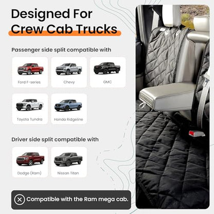4Knines Crew Cab Truck Seat Cover with Dog Hammock for Fold Up Seats – Split Design for Seat Access, Waterproof & Non-Slip Protection (Driver Side, Black)