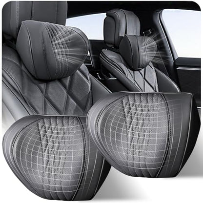 Car Neck Pillow 2-Pack - Premium Memory Foam Headrest with Soft Nappa Leather Feel, Ergonomic Support for Long Drives, Fits Most Vehicles (2, Black) - color: Black