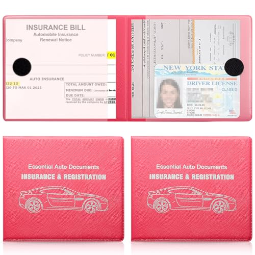 UYYE Car Registration and Insurance Card Holder, Vehicle Glove Box Car Organizer, Interior Car Accessories for Documents, Cards, License - 2 Pack - color: Rose
