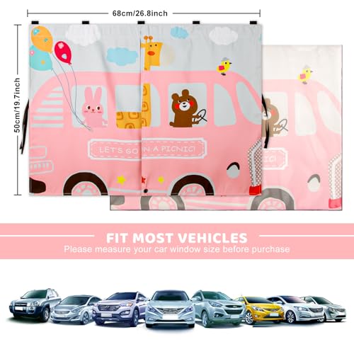 Car Window Shades, 2pcs Magnetic Car Curtains for Side Windows Privacy Full Covers/Half Shade Options, Cute Cartoon Auto Sunshades for Baby Protection Pink - color: Pink and White