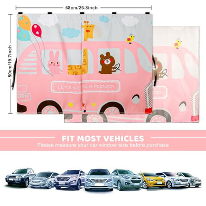 Car Window Shades, 2pcs Magnetic Car Curtains for Side Windows Privacy Full Covers/Half Shade Options, Cute Cartoon Auto Sunshades for Baby Protection Pink - color: Pink and White