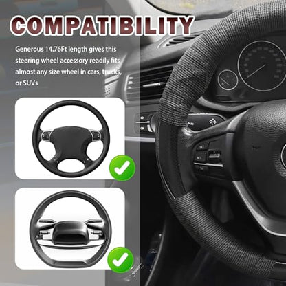 2PCS Steering Wheel Wrap Sweat-Absorbing Anti-Slip,14.76Ft Self-Adhesive Steering Wheel Tape for Improved Grip and Driving Comfort,Universal Car Wheels Cover Car Accessories