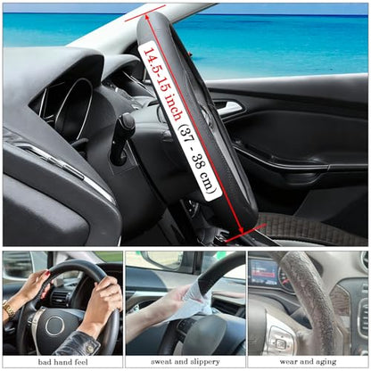 Wine Red Car Steering Wheel Cover, Nappa Leather, Bottom Color Blocking, Universal 14.5-15 Inch Leather Anti-Slip Breathable Auto Steering Wheel Covers for Men Women - color: Wine Red