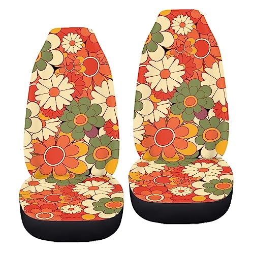 INSTANTARTS Beauty Hippie Floral Car Seat Covers Front Seats Only 2 Pieces Set Groovy Flower Vehicle Seat Protector Car Mat Cover for Most Cars SUV Sedan Truck - color: Beauty Hippie Floral