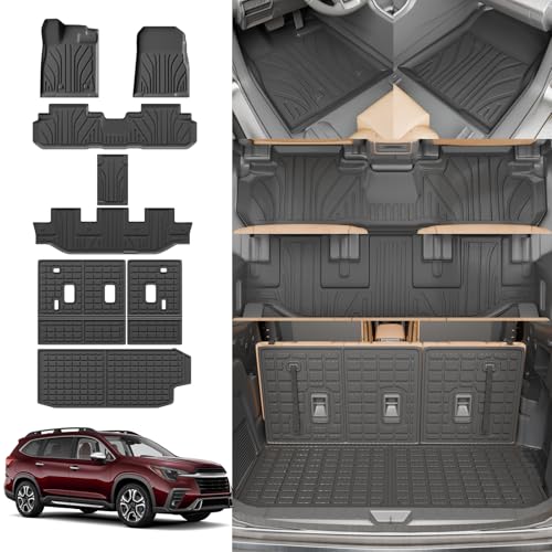 Floor Mats Compatible with 2019-2025 2026 Subaru Ascent Cargo Mat Liner TPE Back Seat Cover Protector 2023 Ascent Accessories (Fit 7&8 Seats, Trunk Mat+3rd Row Backrest Mats+Floor Mats) - style: For Subaru Ascent | 2019-2026