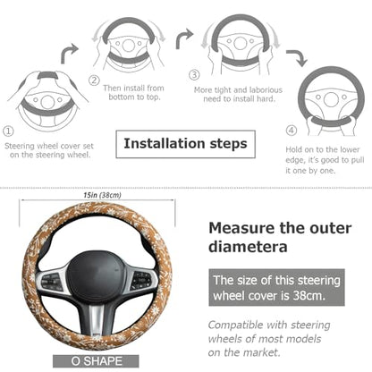 Brown Japanese Style Flower Steering Wheel Cover Auto Embroidery Steering Wheel Protector, Anti-Slip, Breathable, Absorbing Sweat, Universal Car Accessories 14.5–15 inch,Fit for Most Car, Trucks, SUV - style: Brown Japanese Style Flower JQ