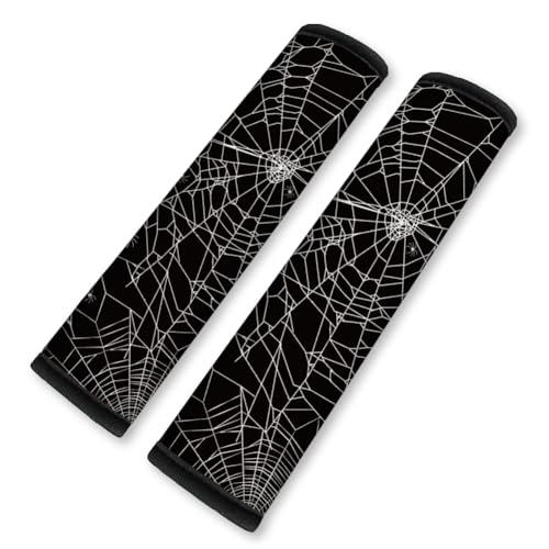 2Pcs Soft Auto Seat Belt Cover Pad Cobweb Spiderweb Halloween White Car Seatbelt Shoulder Cushion for Comfortable Driving, Compatible with All Cars' Seatbelt and Backpack Straps - color: Cobweb