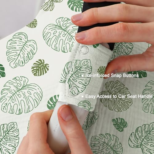 100% Muslin Cotton Car Seat Cover Baby, Carseat Canopy Cover, Universal Fit Stroller Covers for Boys and Girls (Monstera Green) - color: monstera green