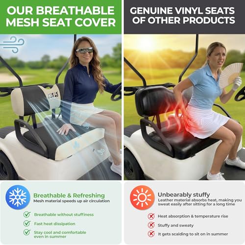 10L0L Golf Cart Seat Covers, Super Comfort Cooler Than Vinyl Seat Cover, Front and Rear Seat Cover for Yamaha EZGO Club Car, No Drilling Breathable Mesh Bench Seat Blanket, Machine Washable - color: Black + Beige, style: Front Seat - For EZGO TXT & RXV &