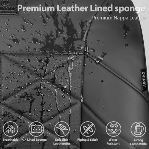 CAR PASS Memory Foam Leather Front Seat Covers, Perforated Nappa Leather Car Seat Covers Front Seats, Universal Fit for Cars, SUV, Trucks, Luxury Comfort Breathable, Thick 3D Foam Leather All Black