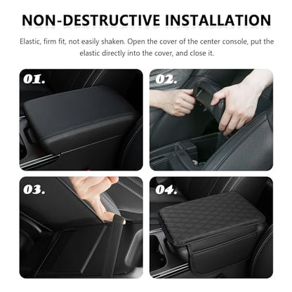 Stacool Upgraded Car Center Console Cover,Microfiber Leather Car Armrest Cover Cushion with 2 Storage Bags,Universal Car Armrest Storage Box (Light Beige) - color: Light Beige