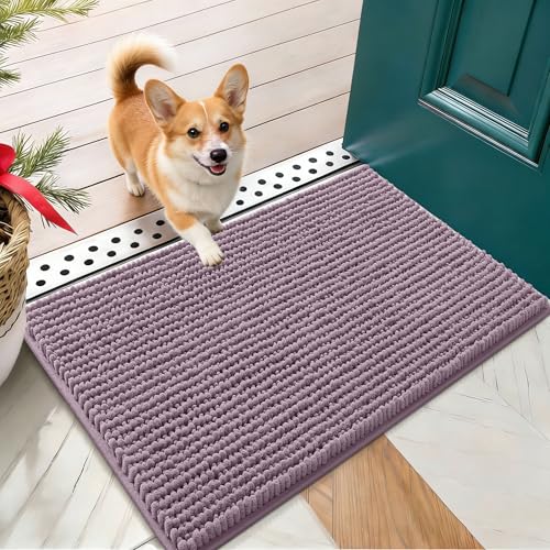 OLANLY Dog Door Mat for Muddy Paws 24x16, Ultra Absorbent Chenille Mud Doormat, Non-Slip Washable and Dirt Trapping Doormat for Indoor Entryway, Quick-Dry Indoor Pet Bed Mats for Dogs, Deep Plum - color: Deep Plum, size: 24" X 16"
