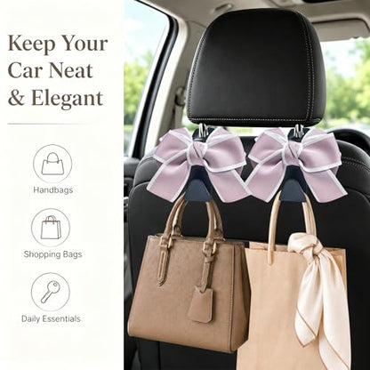 2 Pack Car Purse Hooks, Cute Bow Car Seat Headrest Hook Hanger for Purses and Bags (pink) - color: pink