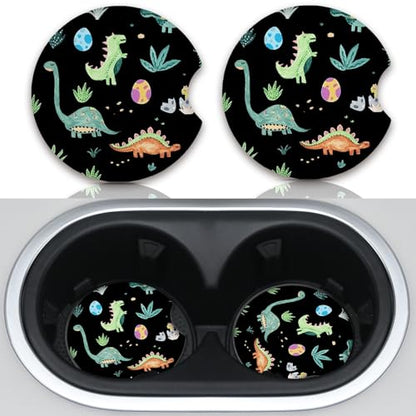 2 Packs Car Coasters for Cup Holders,Keep Cup Holders Clean and Dry,Drink Cup Car Holder Coasters with A Finger Notch,2.75in/7cm,Automotive Cup Holder Cute Dinosaur Graffiti Accessories for Women Men - color: Dinosaur Graffiti