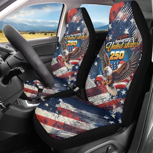 250th Anniversary of United States Car Front Seat Covers Patriotic Car Seat Cover Protector Front Seats Removable Automotive Accessories Suitable for Cars,SUV,Sedan - color: 250th Anniversary of United States