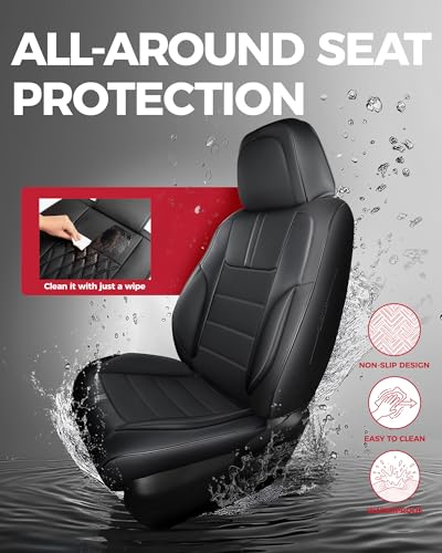 FREESOO Universal Full Seat Covers, Waterproof Faux Leather Automotive Seat Covers with Carbon Fiber Texture Seat Belt Pads, Anti-Slip Airbag Compatible Car Seat Covers for Cars SUVs Trucks - color: Black, size: Full Set - 5 Seats