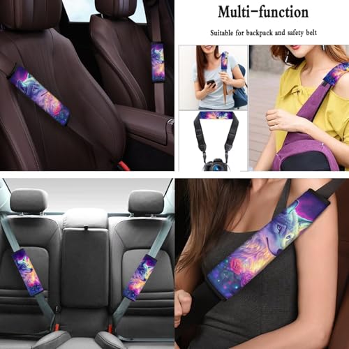 Wolf Flower Printed 15 Pcs Car Seat Cover Full Set, Protective Auto Accessories Set Front Rear Seat Covers Steering Wheel Protector Car Headrest Cover Keychain - color: Purple-Wolf Flower