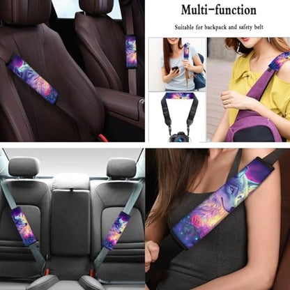 Wolf Flower Printed 15 Pcs Car Seat Cover Full Set, Protective Auto Accessories Set Front Rear Seat Covers Steering Wheel Protector Car Headrest Cover Keychain - color: Purple-Wolf Flower