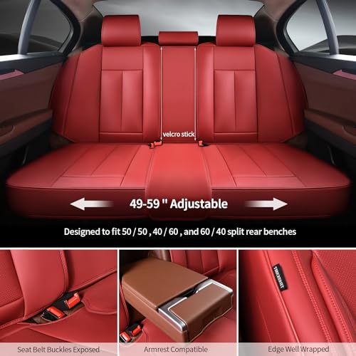 Car Seat Covers Full Set,Leather Waterproof Car Seat Cover,Airbag Compatible,Breathable Design,Suitable for Car,Truck,SUV 5 Pack(Burgundy) - color: Burgundy, size: 5 Pack