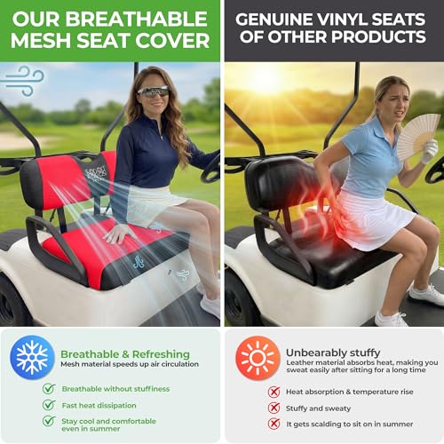 10L0L Golf Cart Seat Covers, Super Comfort Cooler Than Vinyl Seat Cover, Front and Rear Seat Cover for Yamaha EZGO Club Car, No Drilling Breathable Mesh Bench Seat Blanket, Machine Washable - color: Red + Black, style: Front Seat - For EZGO TXT & RXV & Cl