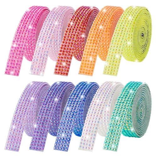 10-Yard Bedazzling Strips, 5-Rows Rhinestone Ribbon Self Adhesive,10-Rolls Rhinestone Strips for DIY Craft, Rhinestones for Crafting, Home Decor and Special Events, 10 Colors, 0.45inch Width - color: 5-rows 10 Colors-1
