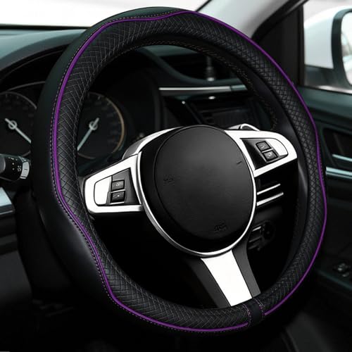 NBTEPEM Customized Auto Car Steering Wheel Cover for Toyota, Microfiber Leather Steering Wheel Covers with Anti-Slip Lining, Breathable, Safety, Soft, Sports Style (Black with Purple Line) - color: Black with Purple Line