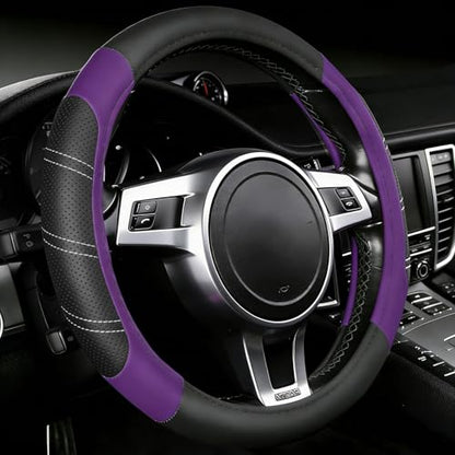 NBTEPEM Customized Auto Car Steering Wheel Cover for Honda Accord, Civic, CR-V, HR-V, Pilot, Microfiber Leather Sport Steering Wheel Covers 14.5-15 inchs, Anti-Slip, Safety, Soft(Black-Purple)