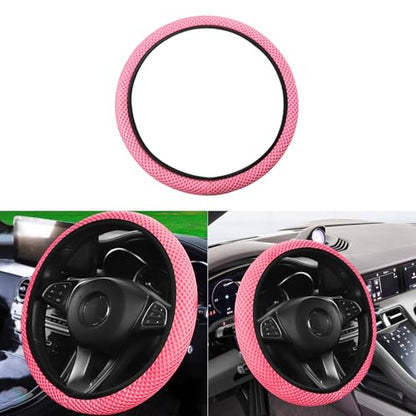 Elastic Stretch Car Steering Wheel Cover, Comfortable Steering Wheel Cover Universal for 14.5-15 Inch, Warm in Winter & Cool in Summer, Anti-Slip Breathable Ice Silk (Pink) - color: Pink