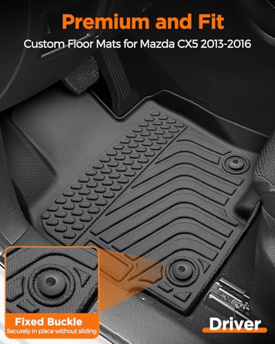 All Weather Car Floor Mats for Mazda CX5: 2013 2014 2015 2016 (1st Gen), Automotive Cargo Liner Full Set Accessory, Cutsom Fit for Mazda CX-5 SUV Tray Carpet Black Rubber Accessories Trunk Mat