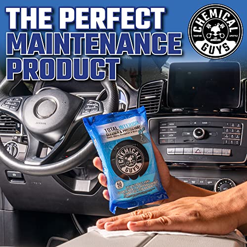 Chemical Guys Total Interior Cleaner & Protectant Wipes – 50 Pack Multi Surface Car Interior Cleaning Wipes for Dashboards, Doors and Seats – Safe for Trucks, SUVs, RVs and Home Use