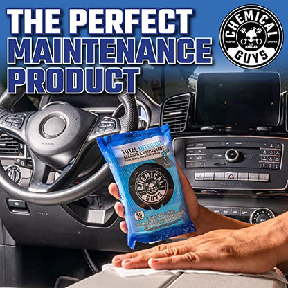 Chemical Guys Total Interior Cleaner & Protectant Wipes – 50 Pack Multi Surface Car Interior Cleaning Wipes for Dashboards, Doors and Seats – Safe for Trucks, SUVs, RVs and Home Use