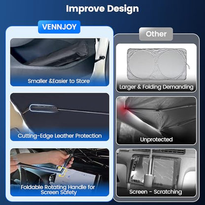 Windshield Sun Shade Umbrella for GMC Acadia 2017-2025, Foldable Car Window Shade with 360° Bendable Handle to Protect Dashboard, Upgraded UPF 50+ Heat Insulation Interior Protector - size: For GMC Acadia 2017+