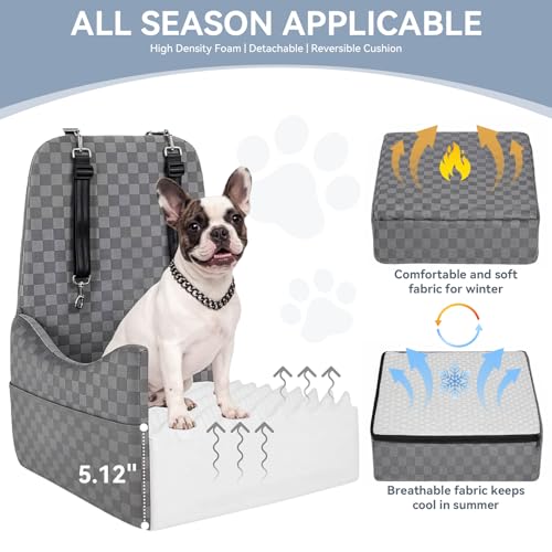 PETSFIT Dog Car Seat for Small/Medium Dogs Up to 35 lbs – Patented Safety System, 5" Memory Foam Pet Booster Car Seat, Fully Detachable and Washable Dog Carseat with 2 Storage Pockets (Grey) - color: Grey