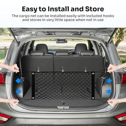 Canvcle Trunk Cargo Net for 2019-2025 2026 Hyun-dai Santa Fe Accessories Envelope Style Mesh Trunk Net Organizer and Storage Stretchable Adjustable Elastic Nylon Rear Cargo Netting with Hooks - style: for Hyundai Santa Fe