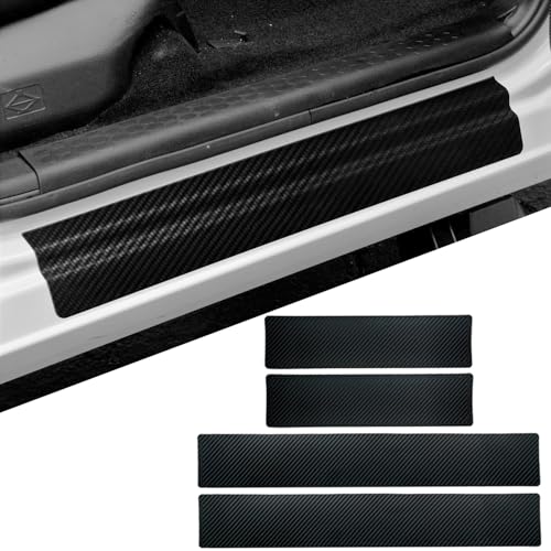 4 Pcs Carbon Fiber Car Door Sill Scuff Plate Auto Door Entry Guard Scratch Shield for GMC Sierra 3500HD Chevrolet Silverado 3500 HD Auto Accessories (No Mark, 3500HD) - color: No Mark, size: 3500HD