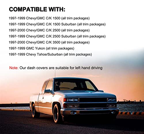 Dash Cover Custom Fit for 1997-2000 Chevy Chevrolet Silverado/GMC Sierra C1500 C2500 C3500 K1500 K2500 K3500, 1997-1999 GMC Yukon/Chevy Tahoe, Dashboard Mat Pad Carpet Protector(97-98, Black) Y57 - color: black