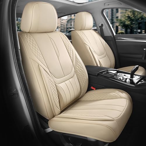 Car Seat Covers Full Set - Universal Seat Covers for Cars SUV Truck – Faux Leather Automotive Seat Covers, Breathable & Waterproof Front and Rear Seat Protectors, Fit for Most Cars-Beige - color: Beige