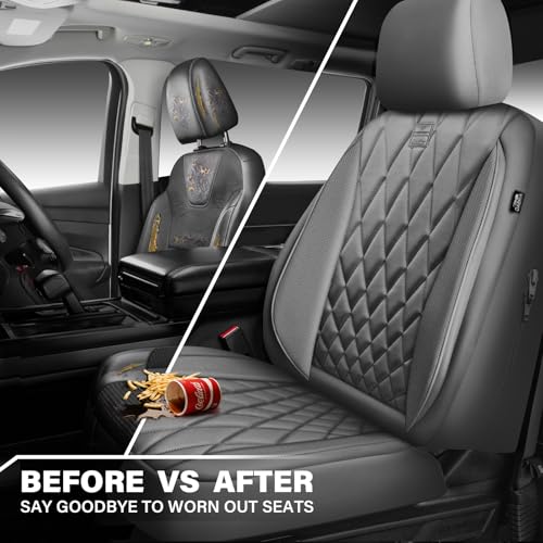 CAR PASS Piping Luxury PU Leather Two Front Car Seat Covers, Waterproof Anti Slip Seat Covers Compatible with Front Seat Armrests,Universal Fit for Suvs,Vans,Trucks,Airbag Compatible(All Gray) - color: All Gray, size: Two Front