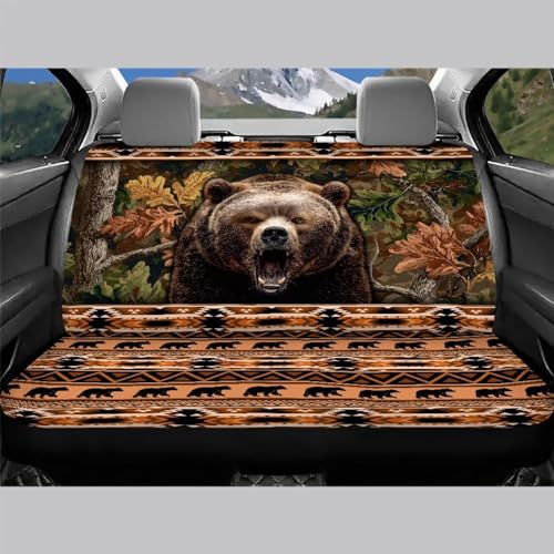 WELLFLYHOM Aztec Bear Car Seat Covers Rear Bench Seat Cover Tribal Forest Car Accessories Blue Universal Rear Seats Protective Cover for Trucks SUV - color: Aztec Bear Print