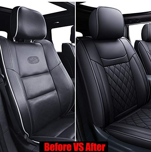 Huidasource Grand Cherokee Seat Covers, Waterproof Leather Customized Car Seat Cushion Covers, Full Set Seat Protectors Compatible with Jeep Grand Cherokee 2011-2022 (5 Pcs Full Set/Black) - color: Full Set/Black, size: Old Version