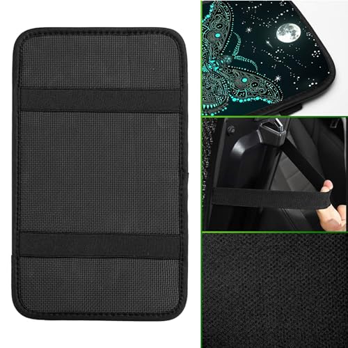 Universal Auto Center Console Pad and 2Pcs Car Coasters Set, Anti Slip Soft Neoprene Car Armrest Seat Box Cover Protector Universal Fit - Car Interior Accessories, Green Butterfly - color: 498