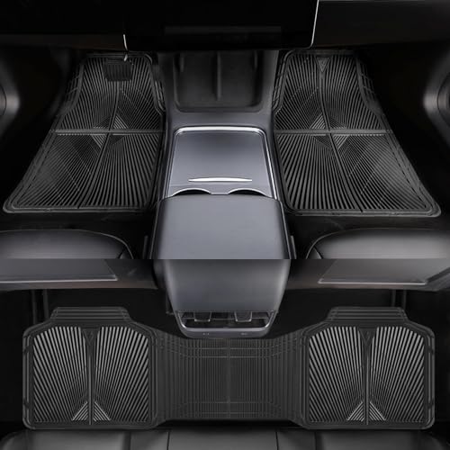 CAR PASS Rubber Floor Mats&Cargo Liner,Waterproof Trucks Mats Heavy Duty,All Weather Trim-to-Fit Automotive Mats for Cars Trucks SUV,Anti-Slip Easy Clean Durable,Full Set 5-Piece,3D Emboss All Black - color: Black Cargo Liner