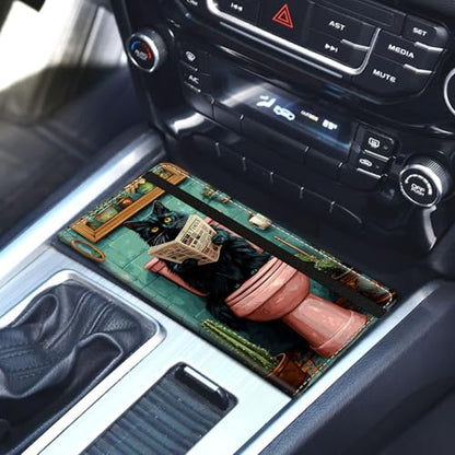 Car Registration and Insurance Holder for Women Men,Automobile License Document Card Holders Vehicle Glove Box Organizer Leather Accessories Driver Essential,Black Cat Reading Newspaper - color: Black Cat Reading Newspaper
