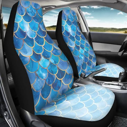 Gradient Blue Mermaid Scale Print Universal Car Seat Covers Front Seats Only for Women,Fit for Most Cars - color: Gradient Blue Mermaid Scale Print 86