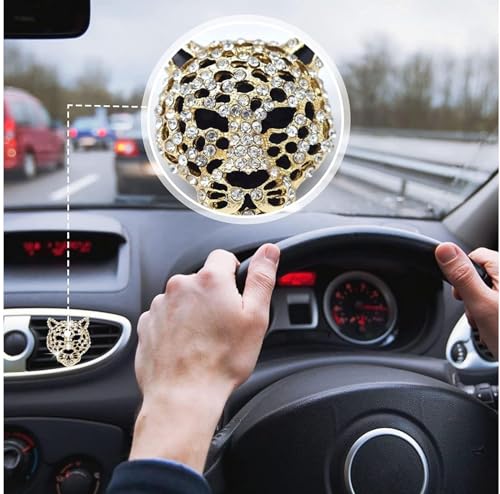 2PCs Golden Bling Leopard Air Freshener Vent Clip Rhinestone Car Decoration Interiors Accessory